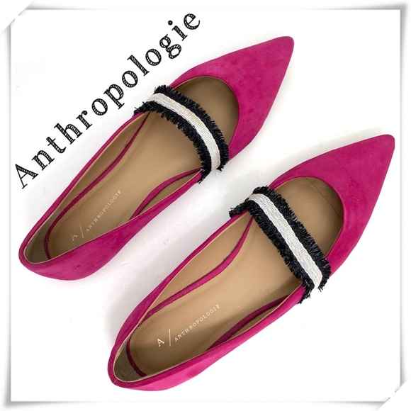Anthropologie Shoes - Anthropologie Ribbon Suede Pointed Toe Flats Pink